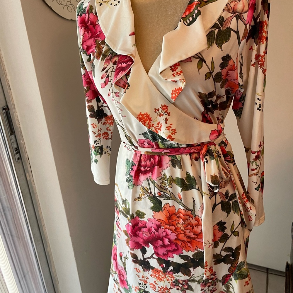 Hale Bob Floral Long Sleeve Dress - Pink and Orange